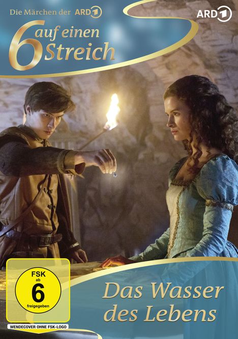 „6 auf einen Streich“ und „Das Wasser des Lebens“. Ein Mann und eine Frau in historischen Gewändern mit einer Fackel.