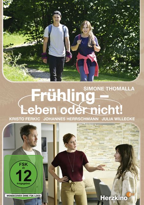 "Frühling – Leben oder nicht!" mit Simone Thomalla. FSK ab 12. Szenen zeigen Menschen wandern und diskutieren drinnen.