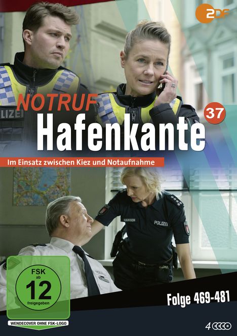 "Notruf Hafenkante", Folge 469-481, FSK ab 12. Zwei Polizisten oben, eine Polizistin spricht mit einem älteren Beamten unten.