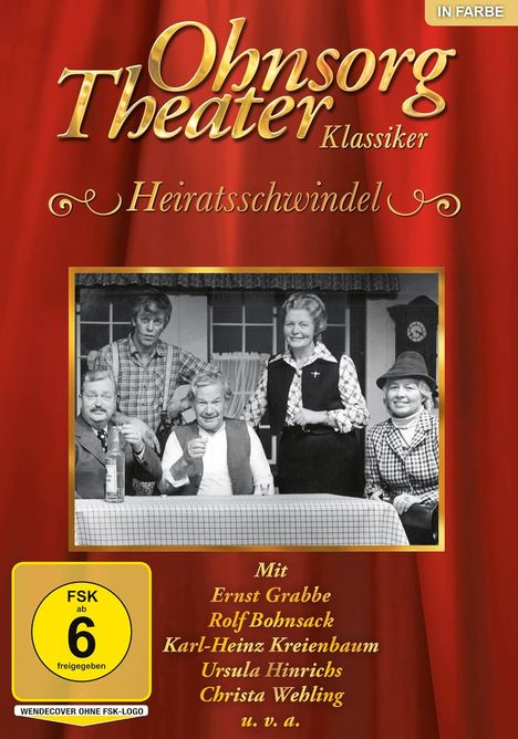 Oberer Text: "Ohnsorg Theater Klassiker – Heiratsschwindel".  
Szene mit fünf Personen am Tisch in Schwarz-Weiß.