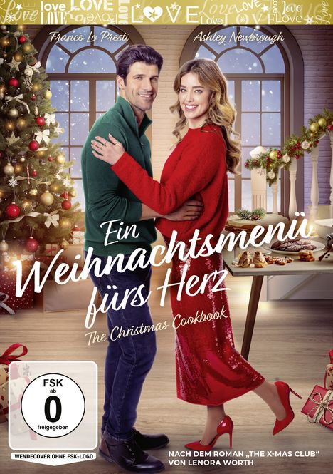 Ein Weihnachtsmenü fürs Herz. The Christmas Cookbook. Ein Paar umarmt sich lächelnd vor einem weihnachtlich dekorierten Raum.