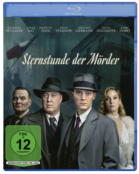 Text: "Sternstunde der Mörder", "FSK ab 12 freigegeben". Darstellung von fünf Personen in eleganter Kleidung.