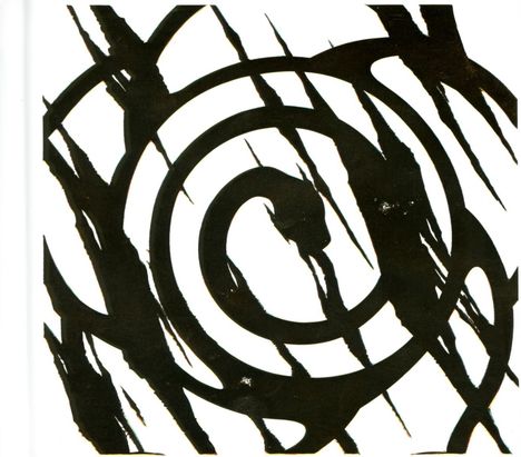 Schwarze, spiralförmige Linien auf weißem Hintergrund, chaotisch und dynamisch angeordnet.