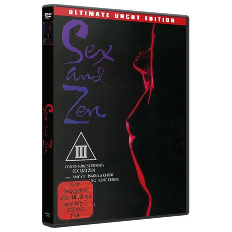 Texte: Ultimate Uncut Edition, Sex and Zen, III, Nicht freigegeben unter 18 Jahren. Illustration: Silhouette einer Frau.