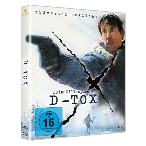 Text: "sylvester stallone", "A Jim Gillespie film", "D-TOX", "FSK ab 16 freigegeben". Cover mit Mann und Riss.