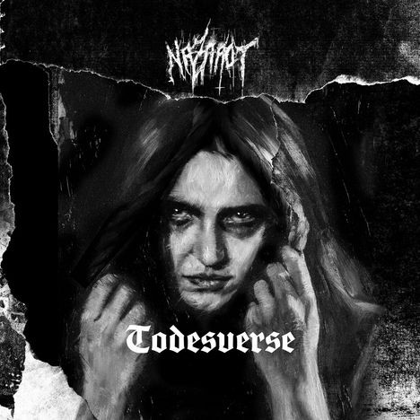 „Todesverse“ in gotischer Schrift. Dunkles Porträt eines nachdenklichen Menschen mit langen Haaren.