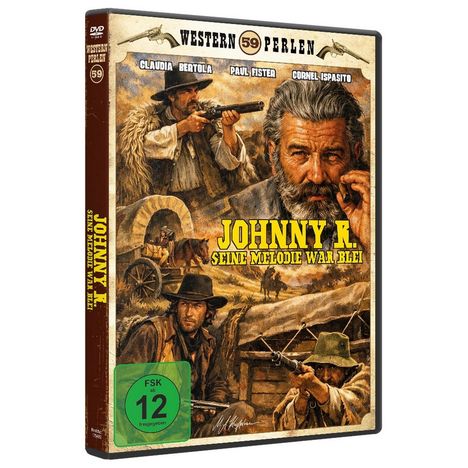 "Johnny R. - Seine Melodie war Blei" steht auf einem Western-DVD-Cover mit Schießszene und Reitwagen; FSK 12.
