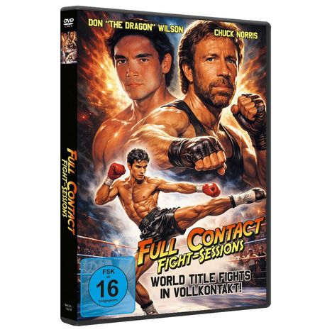 "Full Contact Fight-Sessions", "World Title Fights in Vollkontakt!", FSK 16; zeigt zwei Kämpfer mit sportlicher Pose.