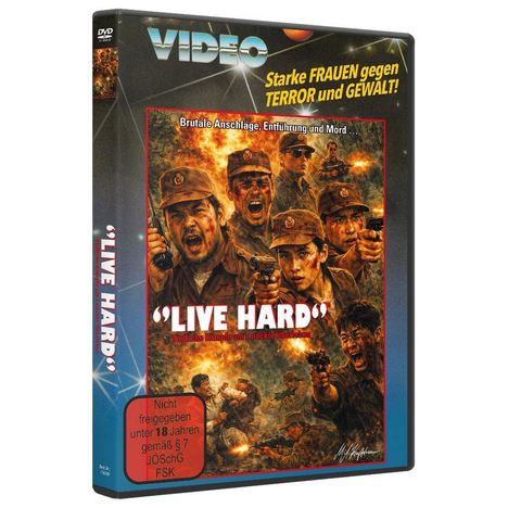 "VIDEO", "Starke FRAUEN gegen TERROR und GEWALT!", "'LIVE HARD'", "Nicht freigegeben unter 18 Jahren". Actionreiche Szenen.