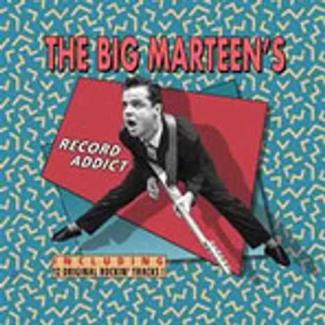 „THE BIG MARTEEN'S RECORD ADDICT“ steht in großer Schrift. Ein Musiker springt mit Gitarre vor buntem Hintergrund.