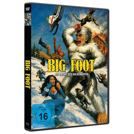 "BIG FOOT - DIE RACHE DES RIESENAFFEN", FSK ab 16. Eine dramatische Schneeszene mit einem großen weißen Wesen und verängstigten Menschen.