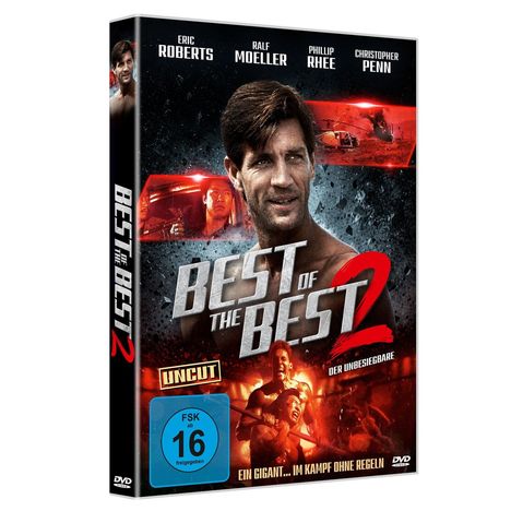 „Best of the Best 2“. Schauspielernamen oben. „Uncut“ und FSK 16. Unten: „Ein Gigant... im Kampf ohne Regeln“. Actionfilm-Cover.