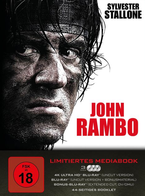 John Rambo (Ultra HD Blu-ray &amp; Blu-ray im Mediabook), 1 Ultra HD Blu-ray und 2 Blu-ray Discs