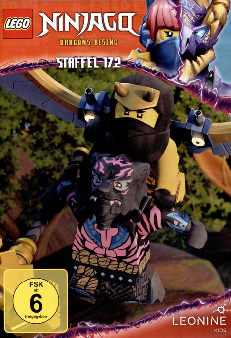 "LEGO NINJAGO DRAGONS RISING STAFFEL 17.2", Illustration von Figuren in Rüstung. FSK 6 Logo, LEONINE KIDS.