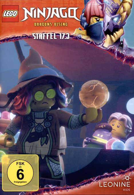 Oben steht „LEGO Ninjago: Dragons Rising Staffel 17.3“. Ein LEGO-Charakter in bunter Kleidung hält eine leuchtende Kugel.