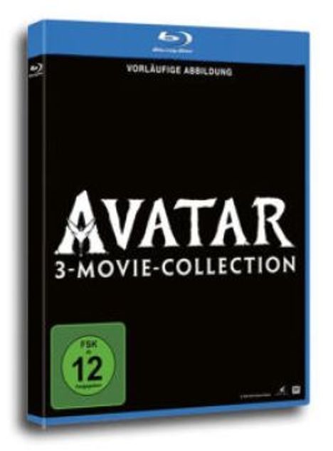 Oben: "Vorläufige Abbildung". Groß: "Avatar 3-Movie-Collection". Grünes FSK-12-Logo unten links.