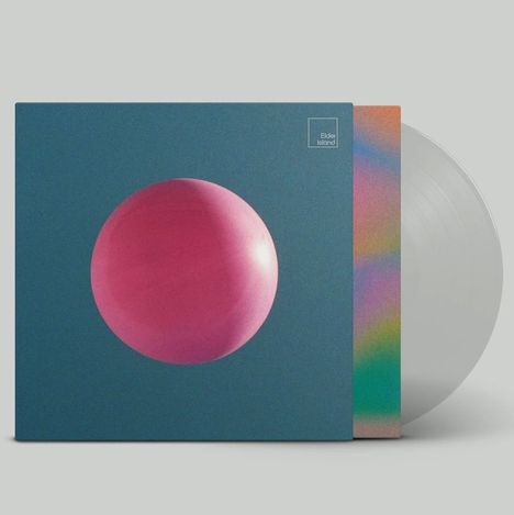 Text: "Elder Island". Ein großes pinkes Sphere-Design vor einem blauen Hintergrund, links die Vinyl mit Regenbogenrand.
