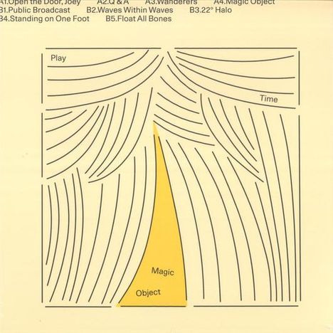 Text: A1. Open the Door, Joey / A2. 2 & 3... A5. Magic Object / B1. Public Broadcast... B5. Float All Bones. Gelbes segmentiertes Muster.