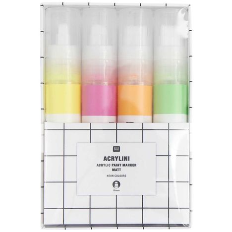 Acrylini Marker XL Set Neon, 4 Farben, Diverse