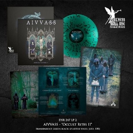 DSR 247 LP 2, AIVVASS "Occult Rites II", dunkel und mystisch gestaltet, mit Schallplatte in Grün und Schwarz.