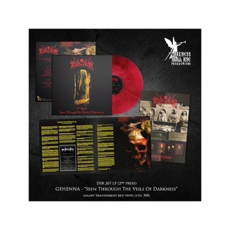 GEHENNA – "Seen Through the Veils of Darkness" auf rotem Vinyl. Inklusive LP-Cover und Promo-Material.