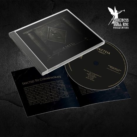 Covertext: "AMID". CD-Text: "HERZKEETEM", Trackliste und Credits. Broschüre: "ERECTED TO COMMEMORATE". Logo: Engel mit Schwert.
