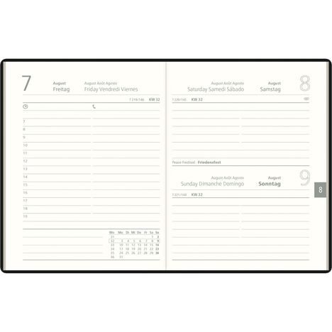 Taschenkalender 1T/1S Zettler farblich sortiert, Kalender