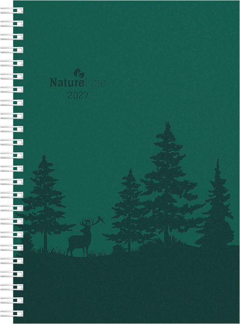 „Nature Line 2027“ steht oben. Illustration von Bäumen und einem Hirsch in einer Waldszene.