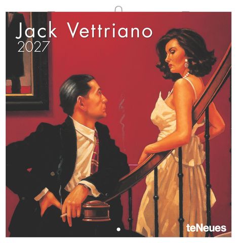 "Jack Vettriano 2027. Illustration: Ein Mann im Anzug sitzt mit Zigarette, eine Frau im weißen Kleid lehnt sich an ein Geländer."