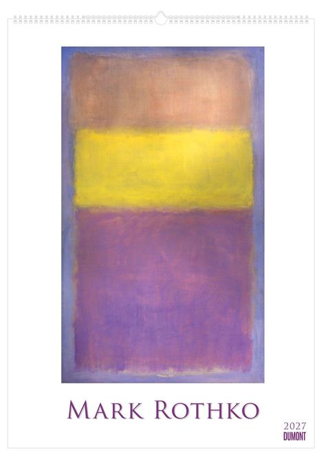 Text: "Mark Rothko", "2027", "DuMont". Abstraktes Gemälde mit verblassten, rechteckigen Farbflächen in Rosa, Gelb und Violett.