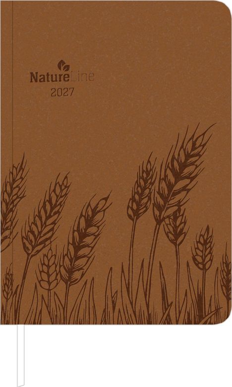 Text: "NatureLine 2027". Illustration von Weizenähren auf braunem Hintergrund.