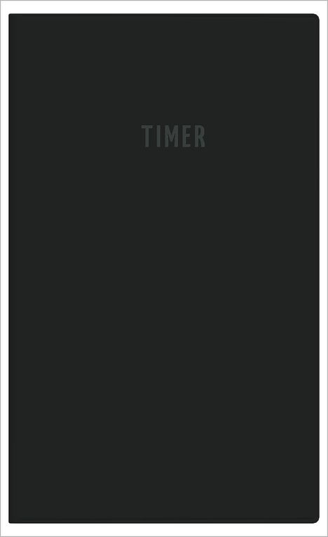 In der Mitte steht "TIMER" in hellgrauen Buchstaben, auf schwarzem Hintergrund. Minimalistisches Design.