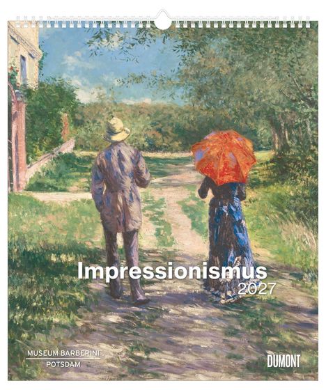 Text: "Impressionismus 2027. Museum Barberini Potsdam." Darstellung eines Paares auf einem Weg, strahlende Farben, sommerlich.