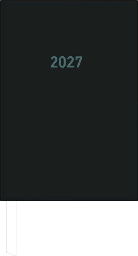 „2027“ in blauer Schrift auf dunklem Hintergrund, ein Lesezeichen ragt unten heraus.