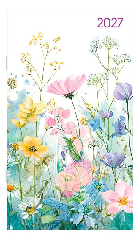 "2027" steht oben. Eine Illustration zeigt bunte Blumen in Rosa, Gelb, Blau und Lila mit grünen Stielen.