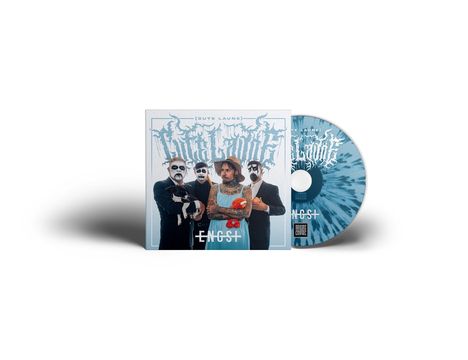 Der Text "Gute Laune" und "Engst" steht auf einem CD-Cover. Vier Personen tragen schwarze Kleidung und haben Gesichtsbemalung.