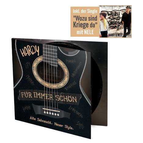 Cover einer Vinyl-Platte: "FÜR IMMER SCHÖN" mit der Single "Wozu sind Kriege da" von Hardy & Nele.