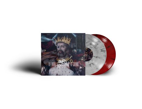 Albumcover mit Text: "Bury Tomorrow The Union of Crowns". Zwei Schallplatten, eine marmoriert grau, eine rot.