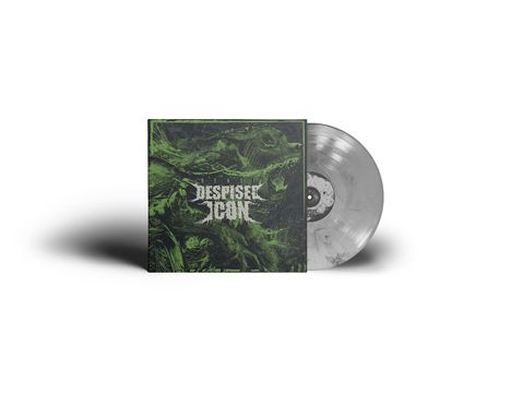 Text: "Despised Icon" und "BEAST". Ein Plattencover mit grünem, abstraktem Motiv und eine graue Vinyl-Schallplatte.