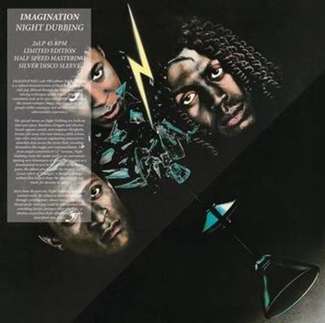 Text: "Imagination Night Dubbing 33 1/3 & 45 RPM Limited Edition Half Speed Mastering Silver Disco Sleeve." Drei Gesichter, Blitz.