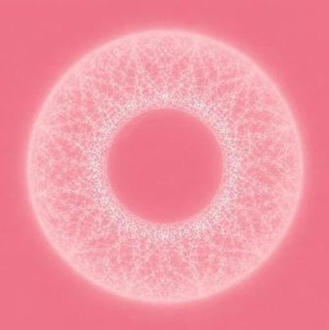 Leuchtende, filigrane weiße Kreisstruktur auf rosa Hintergrund.