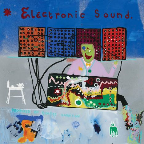 "Electronic Sound". Illustration mit abstrakten Figuren und Geräten in bunten, lebhaften Farben.