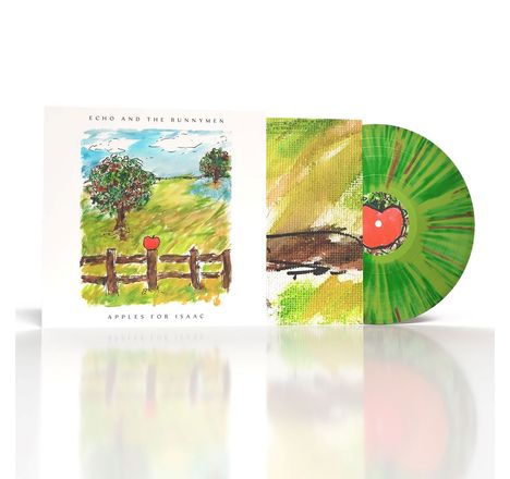 "Echo and the Bunnymen", "Apples for Isaac", Cover zeigt Landschaft mit Bäumen, Zaun und Apfel; grüne Schallplatte.