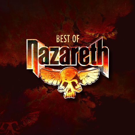 „BEST OF Nazareth“ in großen, feurigen Buchstaben. Darunter ein goldener Totenkopf mit ausgebreiteten Flügeln.