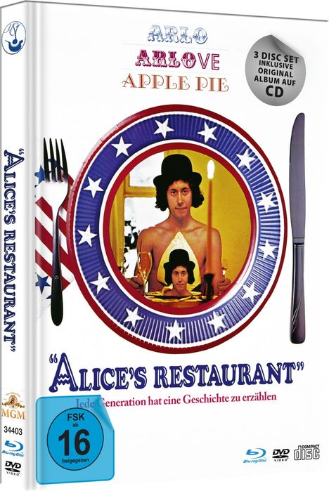 Alice's Restaurant (Blu-ray &amp; DVD plus Soundtrack-CD im Mediabook), 1 Blu-ray Disc, 1 DVD und 1 CD