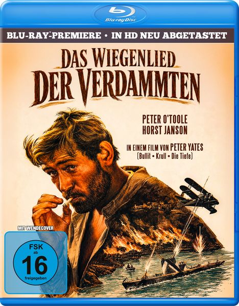 "Das Wiegenlied der Verdammten" erscheint oberhalb eines Mannes mit Zigarette, küstennahe Szenen darunter; FSK 16 Logo links.