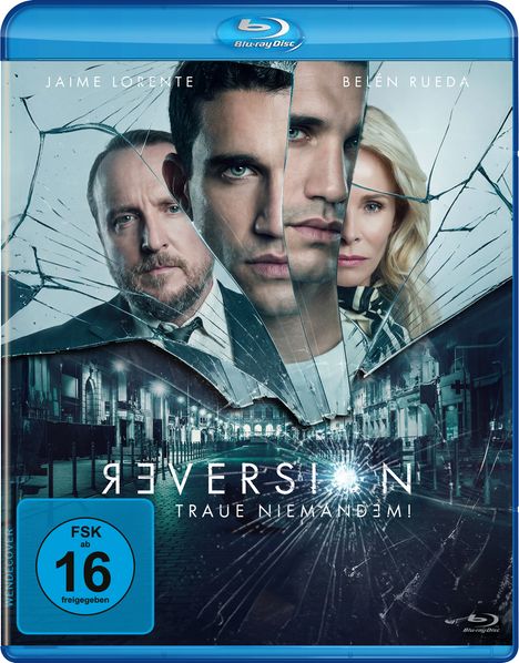 "REVERSION: TRAUE NIEMANDEM!" steht über gespiegelten Gesichtern und einer Stadt bei Nacht. FSK 16.