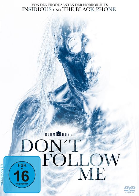 "Don't Follow Me" in großen Buchstaben, darunter ein bläulich-negatives Abbild einer erschreckenden Gestalt.