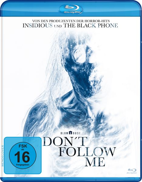"Don't Follow Me", FSK 16. Text oben: "Insidious", "The Black Phone", "Obsession - Du Sollst Mich Lieben". Geisterhafte Illustration einer Figur.