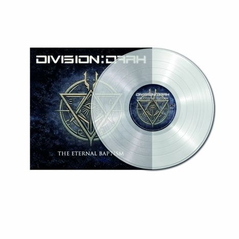 "DIVISION: DARK", "THE ETERNAL BAPTISM". Ein transparentes Vinyl auf einem Albumcover mit einem mystischen Symbol.